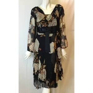 NEW MARIELLA BURANI women's printed long sleeve chiffon dress in multi color